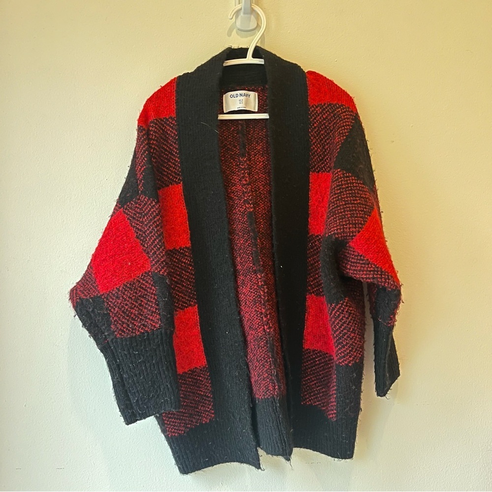 Old Navy Buffalo Plaid Open Cardigan XS-S Cozy Chunky Knit Fall Winter Layering